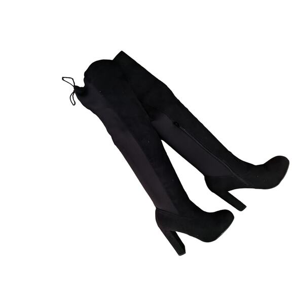 NWOT! BAMBOO! OVER-THE-KNEE BLACK VEGAN SUEDE ELASTIC BACK CHUNKY BOOTS! SZ 8.5M - Picture 10 of 11